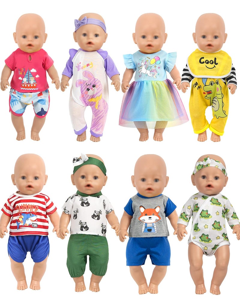 ARTST Baby Doll Clothes 8 Set 14-16 inch Baby Doll Accessories Outfit with Headbands for 43cm New Born Baby Dolls 15 inch Bitty Baby Doll 18 inch Doll - Image 1